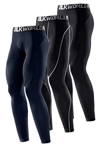 SILKWORLD Men's Compression Pants Cool Dry Baselayer Workout Running Tight Leggings