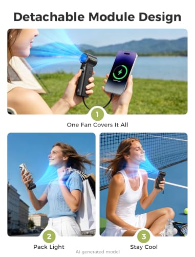 Image of Aecooly Portable Fan with Power Bank, 36ft /s Poweful Handheld Fan, 5000mAh Battery [20H Max Cooling], 4 Speeds Mini Detachable Modular, Small Personal for Summer, Travel, Gifts for Women-Black