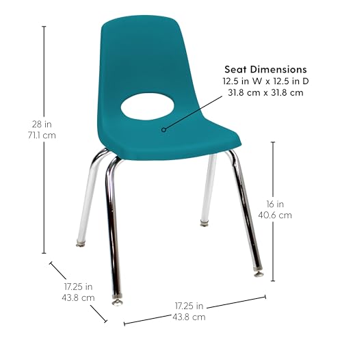Image of FDP 16 inch School Stack Chair, Stacking Student Seat with Chromed Steel Legs and Swivel Glides for Classroom, Homeschool or Office - Teal, 11560-TL
