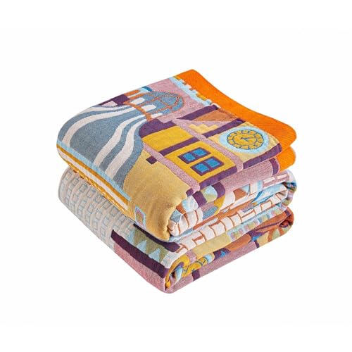 Tvqbxp Boho Throw Blanket 100% Cotton Muslin Woven Blanket Bohemian Bed Throws Vintage Rustic Farmhouse Decor Reversible Bed Blanket Quilt for All Seasons(Pink 50"x60")