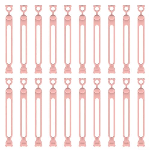 Honseadek Juego de organizadores de cables de silicona, 20 piezas, sistema de gestión de cables multicolor, enrollador de cables flexible para cables de datos, cables de alimentación y carga (rosa)