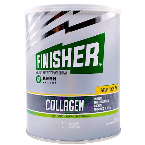 Kern Pharma Finisher Collagen 300gr - Colágeno Hidrolizado en Polvo con Magnesio, Ácido Hialurónico y Vitamina C - Cuidado de Articulaciones, Huesos y Músculos - Sabor Limón (Sin Azúcar)