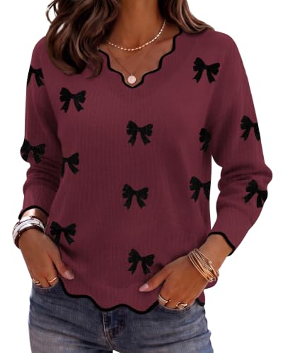 Image of Zeagoo Women's 2026 Fall V Neck Sweater Long Sleeve Lightweight Knit Tops