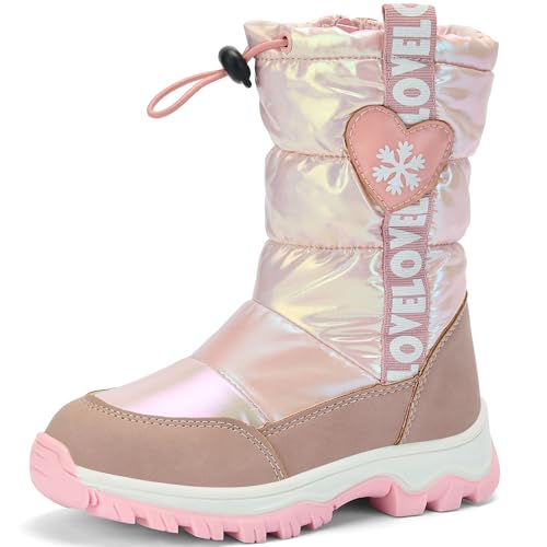 TZJS Girls Winter Boots Lightweight Kids Snow Boots Adjustable and Side Zipper Girl Outdoor Warm Boot Cold Weather Shoes with Faux Fur Lined for Toddler/Little Kids