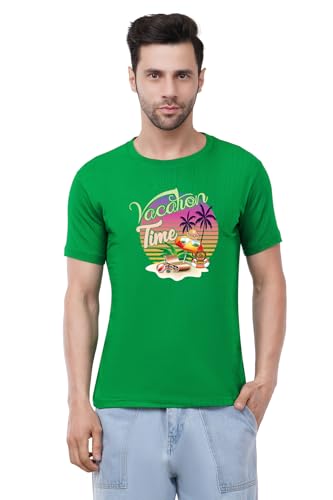 Image of Caseria Men's Cotton Printed T-Shirt -Time Vacation | 100% Cotton | Half Sleeves | Regular Fit | Printed | Round Neck | Graphic T Shirt