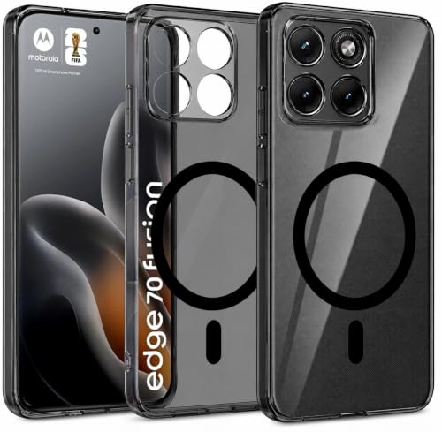 Image of Elzzi Anti Scratch Semi Translucent Cover for Moto Edge 70 Fusion Case, Premium PC + TPU Magnetic Phone Cases Drop Proof, Compatible with Magsafe Slim Never Yellowing Shockproof