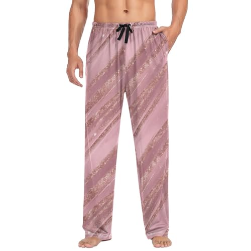 Vdsrup Men's Pajama Pants Pink Stripes Pretty Pajama Pants for Men PJs Bottoms Drawstring Pockets Sleep Lounge Pants S3