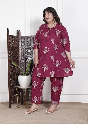 Image of NISHIRE Women's Cotton Floral Co-ord Kurta Set, Plus Size Stylish Ethnic Wear Set