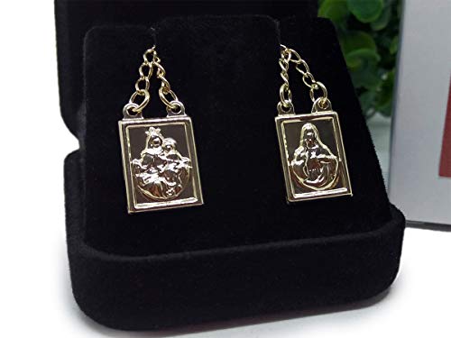 Cordão Escapulário colar Sagrado Coração de Jesus e Nossa Senhora Folheado a ouro 18k