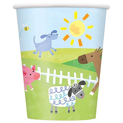 Gobelets en carton thème ferme Unique Party 72456 de 266 ml pour anniversaire enfant - Lot de 8