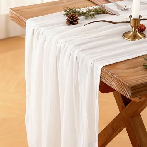 White Cheesecloth Table Runner 120 Inch 10 FT Boho Rustic Cheesecloth Gauze Cheese Cloth Runner for Wedding Spring Easter Baby Bridal Shower Party Decoration 1 Pack