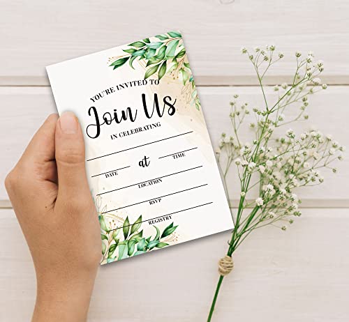 Greenery Invitations With Envelopes For All Occasions, 25 Pcs Eucalyptus Blank Fill-In Invites For Bridal Shower, Wedding Reception, Engagement Party(04) #TOP2