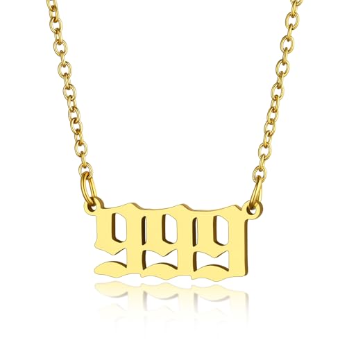 GOLDCHIC JEWELRY 999 Juice Wrld Necklaces Triple Encouragement Angel Number 999 Chain Chokers For Women, Steel Angel Numbers Pendant Choker Chain