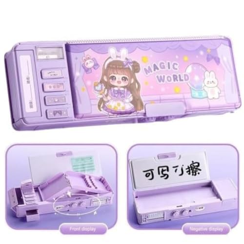 Image of Storio Plastic Magical World Password Lock Double Sided Compass Box for Kids, Pencil Case for Boys & Girls, Aesthetic Stationary Items, Themed Pencil Case Return Gifts, Multicolor (Pack of 3)
