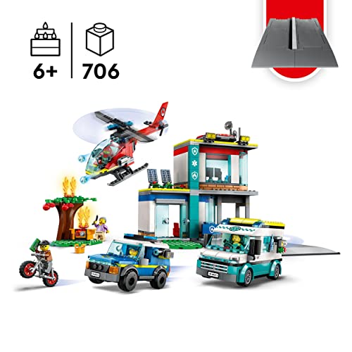 LEGO 60371 City Emergency Vehicles HQ Set including Fire Rescue Helicopter Toy, Ambulance, Motorbike and Police Car Toys - Image 2