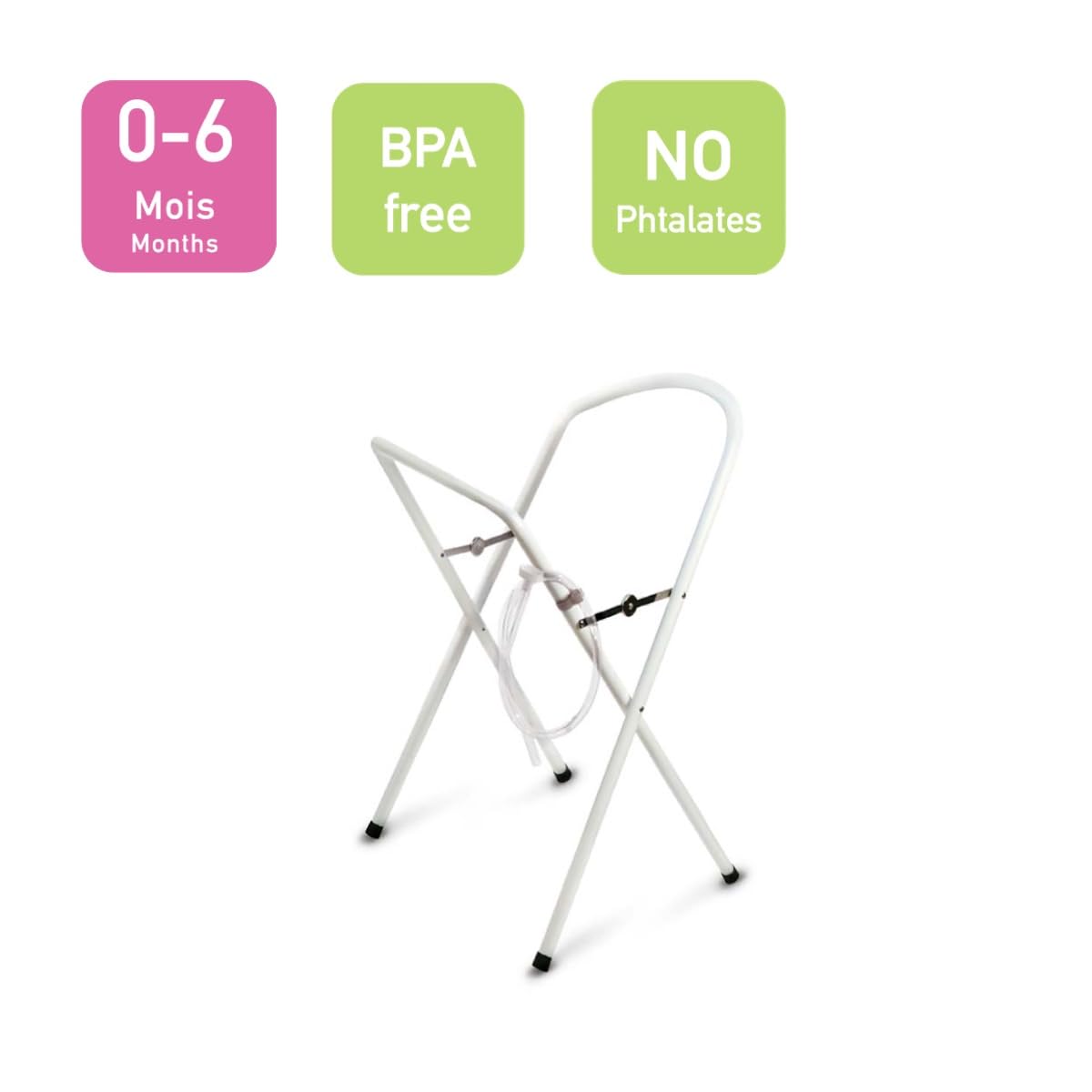 dBb Remond - Petit Support pour Baignoire Bébé - Stable et Pliable - En Métal Forme Ergonomique - Pieds Anti-dérapants - Tuyau Vidange 1m - L75 x l45 x H92 cm - Pour Baignoires 0-6 Mois