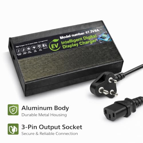 Image of 60V 6A Lithium-Ion Battery Charger with Voltage & Ampere Display | Auto Cut-Off @ 67.2V | Compatible with All 60V Electric Scooters Battery - Okinawa, Battre, Kinetic, PureEV, Benling, Hop & More
