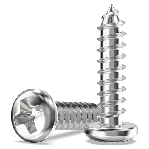 Boltmax 100 Stück M4 x 16mm Holzschrauben Edelstahl A2 V2A Blechschrauben Flachkopf Selbstschneidende Schrauben Kreuzschlitz Linsenkopfschrauben Vollgewinde für Blech & Holz