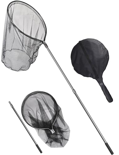 Avlcoaky Saltwater Fishing Net Large Fishing Net with Telescoping Handle Cat Catcher Net Trap Chicken Net Rubber Landing Net Big Kayak Fish Net Extends to 108.6in, Net Depth 35.4in
