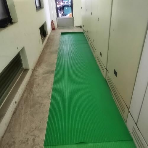 RENLXFI 1m Wide Electrical Switchboard Rubber Matting, 3 5 6 8 10 MM Thick Insulating Floor Mat Heavy Duty - 6 10 15 25 35 KV Tested Non-Slip Safety Mats(Green,LXT 5mx6mm(16.4ftx1/4in))