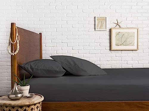 Pure Dreams - Sábana bajera para cama doble, bolsillo profundo de 40 cm, 100% algodón egipcio, juego de 3 piezas de sábana bajera suave y cálida, 400 hilos, ultrasuave y fácil cuidado, gris oscuro