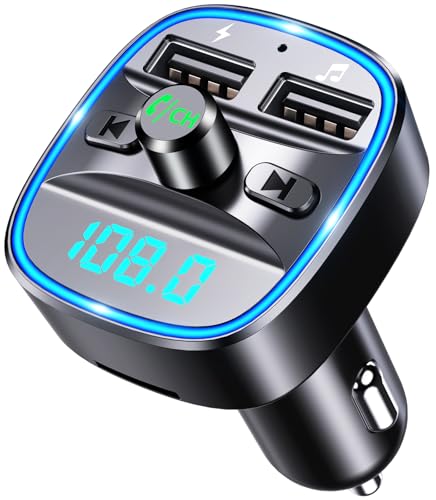 (Upgraded) COMSOON FM Transmitter, Bluetooth Car Adapter MP3 Player, Hands-Free Calling, Dual USB Ports (5V/2.4A & 1A), LED Screen, Support SD/TF Card Flash Drive