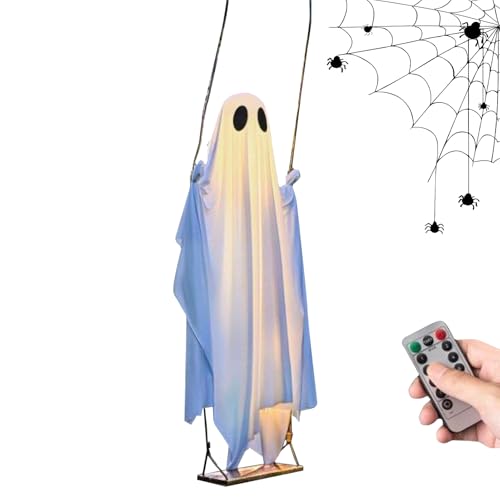 Fantôme suspendu éclairé avec télécommande pour décoration Halloween de jardin - 7