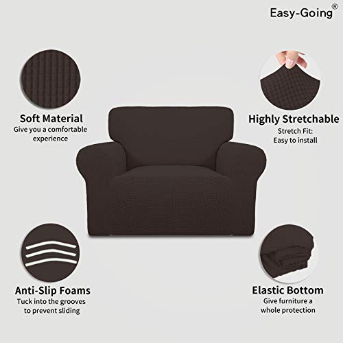 Image of Easy-Going Stretch Oversized Chair Sofa Slipcover 1-Piece Couch Sofa Cover Furniture Protector Soft with Elastic Bottom for Kids Spandex Jacquard Fabric Small Checks Chocolate