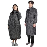 [Dnzzs] 着る毛布 レディース メンズ 男女兼用 立ち襟 シープボア生地 冬用 ロング丈 大きいサイズ もこもこ あったか 可愛い 袖口ゴム仕様 家事がしやすい ルームウェア 洗濯機洗い可 (ダックグレー・L)