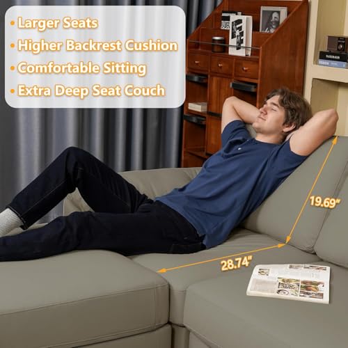 Image of EASE MOOSE Oversized U Shaped Couch,Modular Sectional Convertible Sofa with Wide Deep,Extra Large Faux Leather Scratch Resistant Modern Couch for Big Spaces,Light Grey