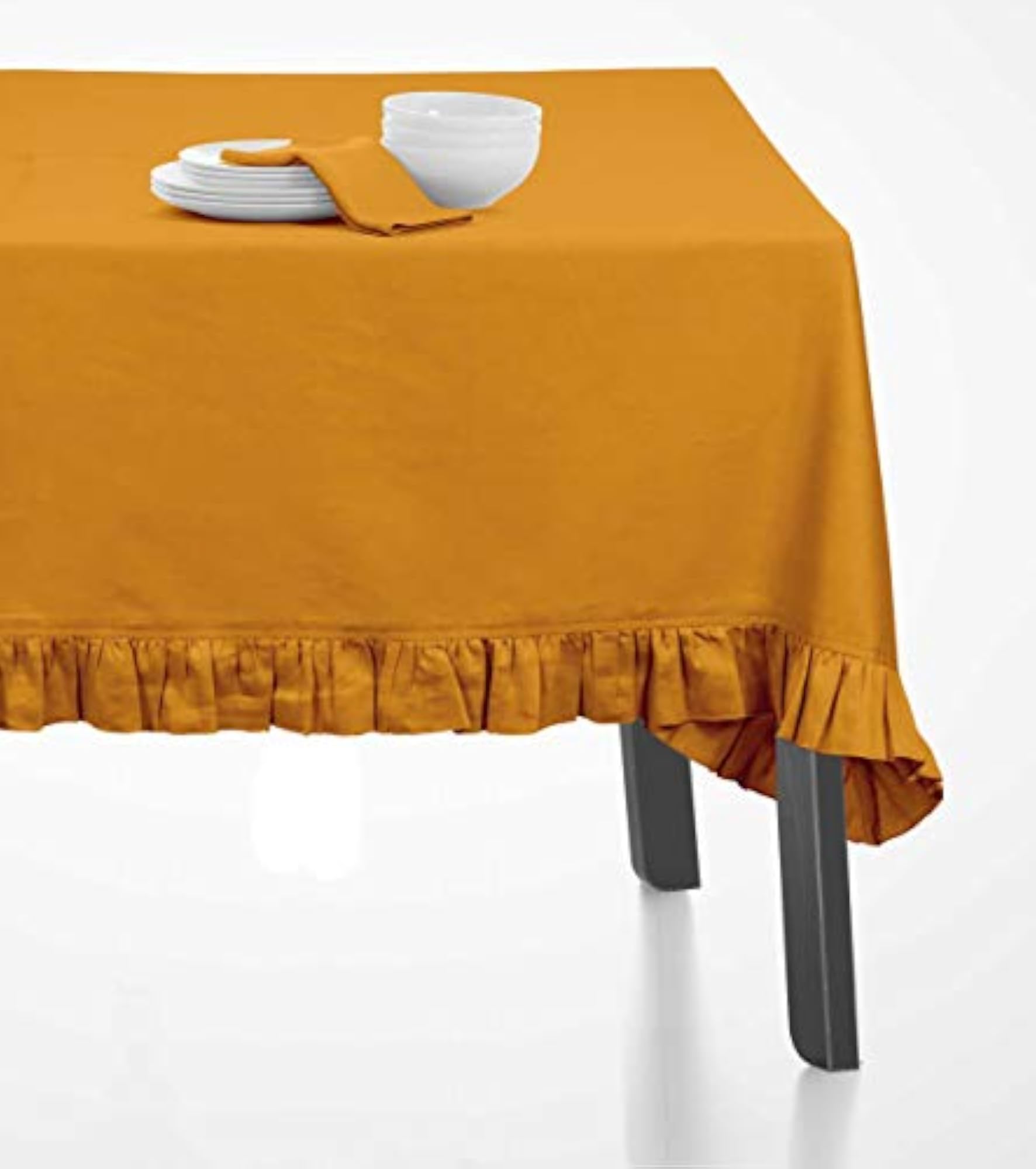 Ruffle Tablecloth Solid Table Cover, Mustard Yellow