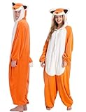 Opemon Fox Pajamas Costume for Adult Hoodie Fox Onesie Jumpsuit Sleepwear Cozy Animal For Men Women Cute Animals Outfit Halloween Cosplay XL