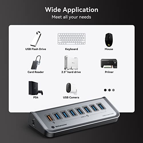 Yottamaster-USB-30-Hub-8-Ports-with-18W-Charging-Powered-USB-Hub-with-DC-12V3A-Power-Adapter-Type-C-to-USB-Data-Splitter-for-Laptop-iMac-Surface-Pro-Flash-Drives-Mobile-HDD-32ft