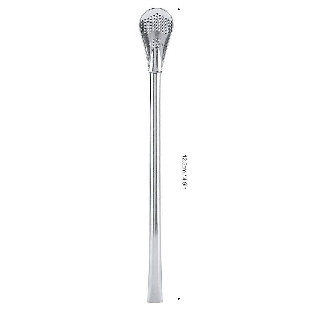 5pcs 2 en 1 paille cuillère à boire en acier inoxydable réutilisable cuillères à cocktail en métal lavable à thé filtre à thé remuer cuillère pailles(18cm