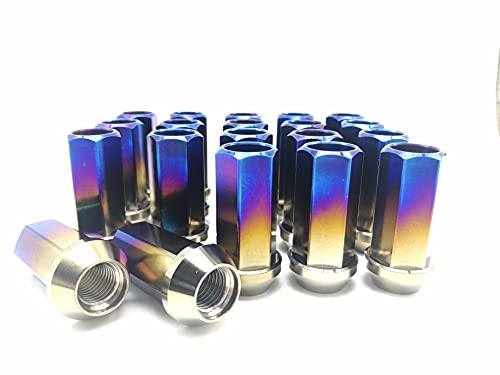 SSTI Titanium Open End Lug Nuts M12 M14 Burnt Blue Red Original Automotive Accessories Car Racing Nice Looking Ultra Light (20 PCS Set) (M14x1.5, Burnt Blue)