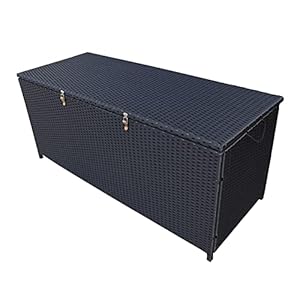 Oakland Living 113 Gallon Outdoor Storage Box, Patio Rattan Deck Box, Wicker Storage Bench for Indoor, Outdoor, Pool, Balcony, Yard, Garden, Black Oakland Living 113 Gallon Outdoor Storage Box Patio Rattan Deck Box Wicker Storage Bench for Indoor Outdoor Pool Balcony Yard Garden Black