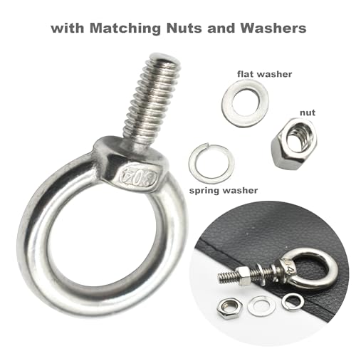 Image of Stainless M5 Eyebolt 0.39 inch(10mm) Long Male Ring Threaded Screw Lifting Shoulder Eye Bolts with Nuts Washers,10 PCS