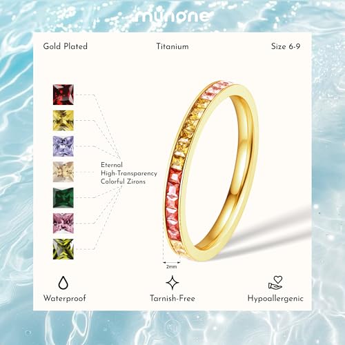 Eternity Rainbow Ring for Women, 18K Gold Plated Colorful AAAAA Cubic Zirconia Multi-Gemstone Stackable Band Ring2