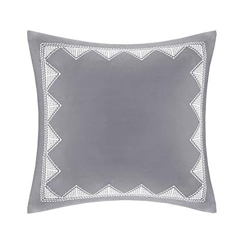 INK+IVY Single 100% Cotton Euro Sham - European Square Decorative Pillow Cover, Hidden Zipper Closure (Cushion NOT Included), 26"x26", Isla, Geometric Grey Cover