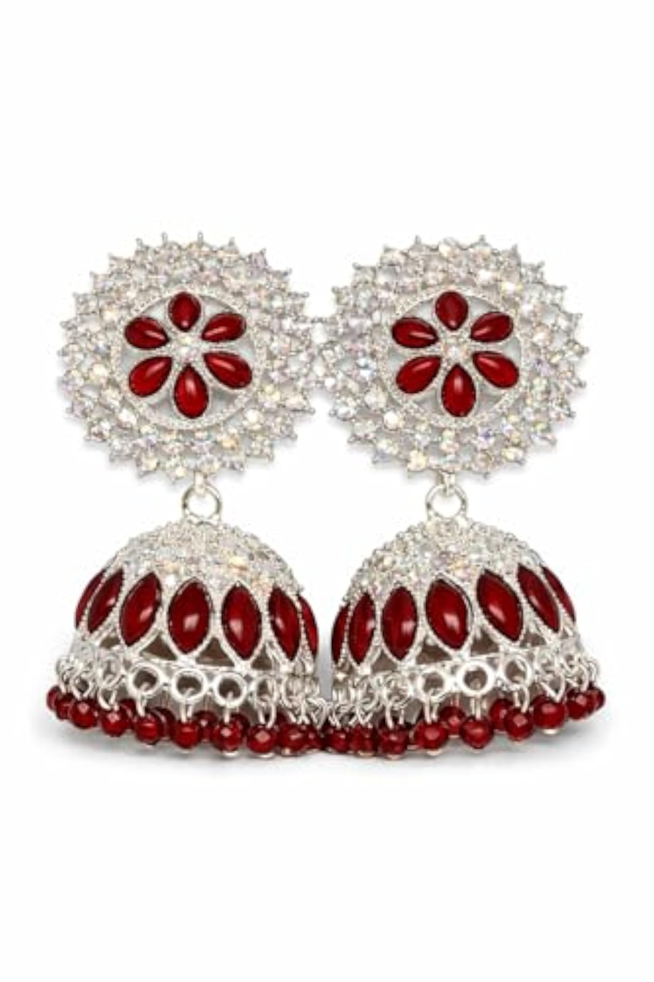 Women's Oxidised Floral Chandbali Jhumka Earrings with Black Stone