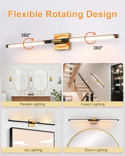 Image of TODOLUZ 36-Inch 5CCT 20W LED Bathroom Vanity Light Fixture, 2700K-5500K Wall Sconce Lighting with Rotatable Lamp Tube, Black & Brushed Brass