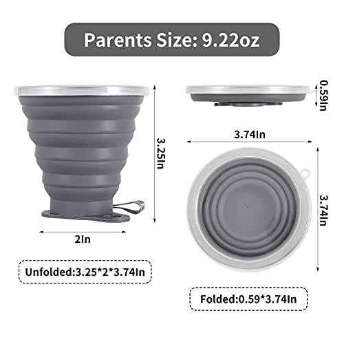 Me.fan Silicone Collapsible Travel Cup - Silicone Folding Camping Cup With Lids - Expandable Drinking Cup Set - Portable, Graduated [9.22Oz] #TOP1