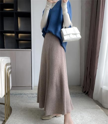 Women Autumn Winter Elegant Merino Wool Skirt Office Lady A-Line High Waist Umbrella Knit Skirt3