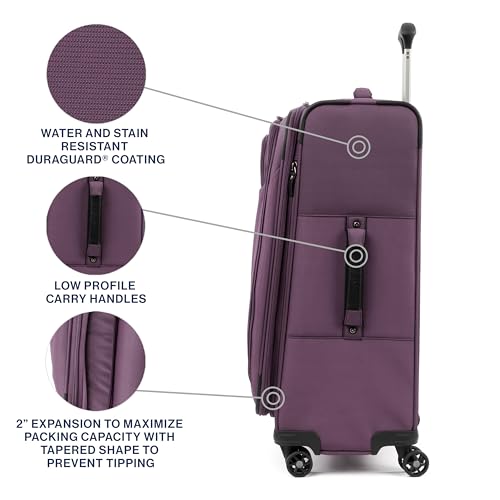 Image of Travelpro Tourlite Softside 25 inch Expandable Luggage with 4 Spinner Wheels, Lightweight Suitcase, Checked Medium, Deep Purple