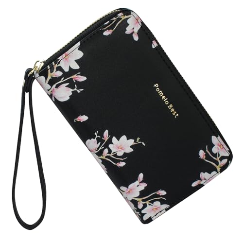 Pomelo Best Wallets for Women Leather RFID Blocking Zipper Around Credit Card Holder Wristlet Medium Wallet for Ladies Black 2025