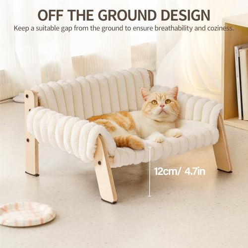 MEWOOFUN Erhöhtes Weich Katzensofa Bett für große Katzen und Kätzchen, Stabiles Katzenbett kleines Hundebett mit waschbarem abnehmbarem Bett, 56x45cm (Beige, M)