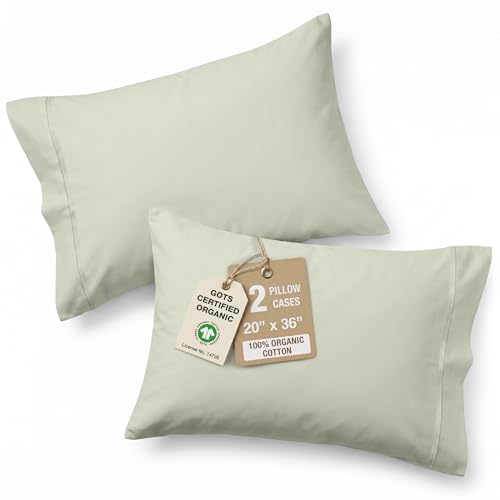 Image of 100% Organic Cotton Pillow Cases - King Size, Ultra Soft and Crisp, Cool Percale Pillow Covers, Sleeping Pillow Covers, Set of 2 - Mineral