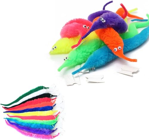 Image of HOFASON Magic Twisty Worm Toy, Wiggly Fuzzy Worms on a String, Cat Teaser Wand, Worm Toy, 3 Count