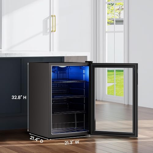 Image of Yeego Beverage Refrigerator Drink Cooler, 155 Cans Mini Fridge | Double-pane Glass Door Cooler, 34F-54F Temperature Control, for Soda Wine Beer Home Office Bar, Adjustable Shelves