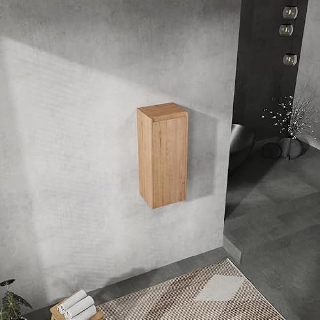 12 Bathroom Side Cabinet, Soft Close Doors, Wall-Mounted, Imitative Oak